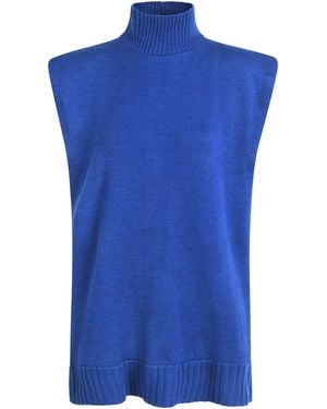 DIVINE HARMONIE Cobalt Merino Wool Turtleneck Poncho - Blue