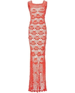 Andreeva Coral Shell Handmade Maxi Crochet Dress - Red