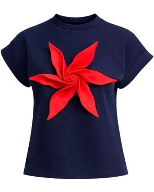 Julia Allert Crew-Neck Jersey T-Shirt With Flower - Blue