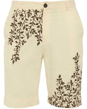 International Appeal Vine Embroidered Shorts - Natural