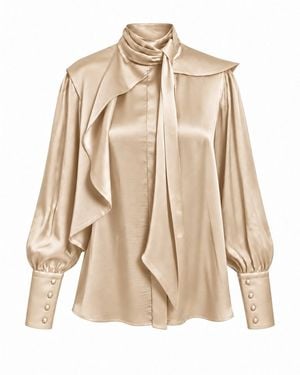 Julia Allert Draped High-Neck Silk Organza Blouse - Natural