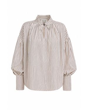 Julia Allert Striped Oversized Long Sleeve Blouse - Natural