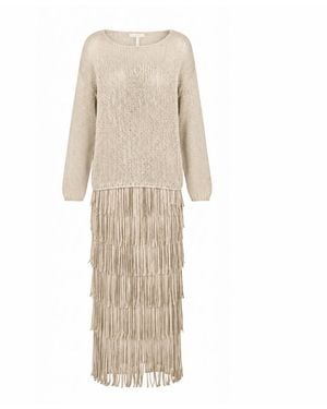 SILKERA Silk Fringe Skirt & Crochet Top Set - Natural