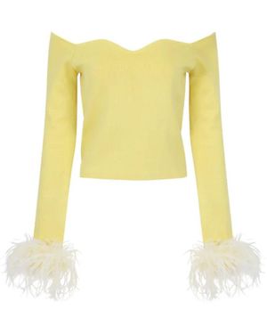 Andreeva Butter Vanilla Knit Top With Detachable Feathers Cuffs - Yellow