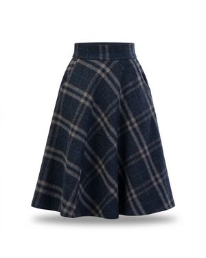 Nikka Place Lily Plaid Wool Midi Skirt - Blue