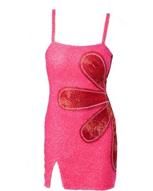 Self-Adore Bloom Hand-Beaded Embellished Mini Dress - Pink