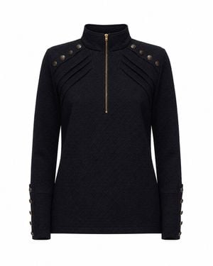 Julia Allert Textured Knit Long Sleeve Zip-Up Top - Black