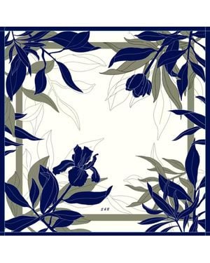 SILK & BEARS Ivory Botanical Scarf - Blue
