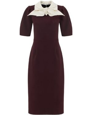 Julia Allert Elegant Midi Dress With Contrast Bow Collar - Purple