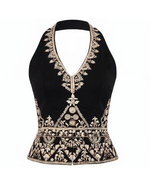 International Appeal Floral-Embroidered Tailored Vest - Black