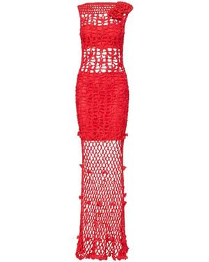 Andreeva Cherry Handmade Maxi Crochet Dress - Red