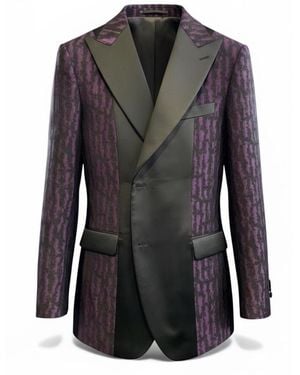 PERRY JONES Jacquard Middle Divide Tuxedo Jacket - Black