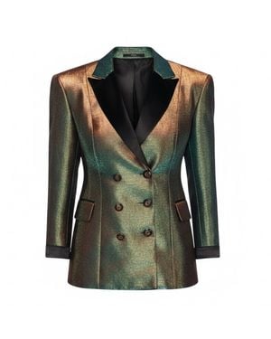 PERRY JONES After Dark Iridescent Double-Breasted Tux Blazer - Green