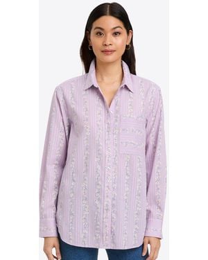 Draper James Lynn Long Sleeve Top In Embroidered Cotton Dobby - Purple
