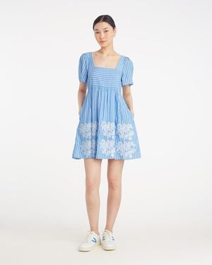 Draper James Dottie Babydoll Dress With Floral Embroidery - Blue