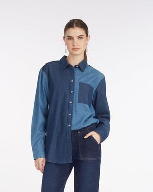 Draper James Lynn Long Sleeve Top In Chambray - Blue