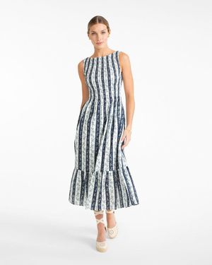 Draper James Wren Dress In Floral Stripe - Blue