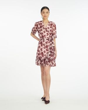 Draper James Ella Short-sleeve Mini Dress In Burgundy Magnolia - Red
