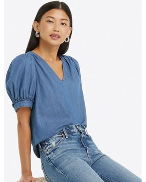 Draper James Heidi V-neck Top In Chambray - Blue