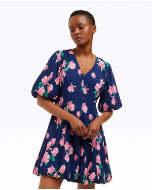 Draper James Elaine V-neck Mini Dress In Magnolia Buds - Blue