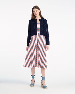 Draper James Crochet Sweater Cardigan In Nassau Navy - Pink
