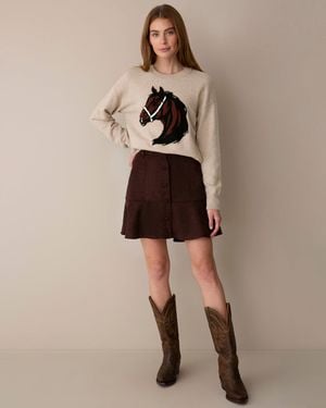 Draper James Button Down Skirt In Chocolate - Natural