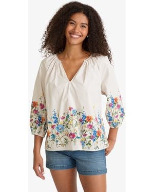 Draper James Short Sleeve Top In Summer Blooms - White
