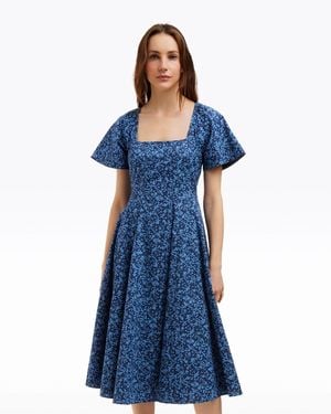Draper James Caitlyn Square Neck Midi Dress In Ribbon Floral - Blue