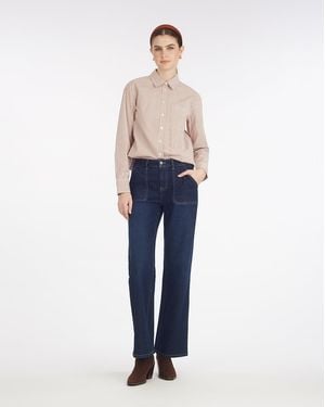 Draper James Long-sleeve Button Down In Rust Stripe - Blue