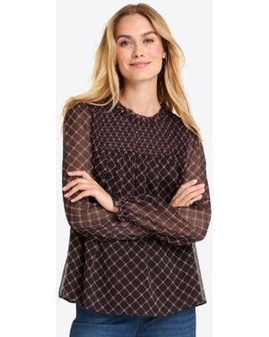 Draper James Jacqueline Long Sleeve Top In Crinkle Chiffon - Brown