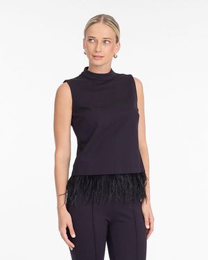 Draper James Sleeveless Top With Feather Trim - Blue