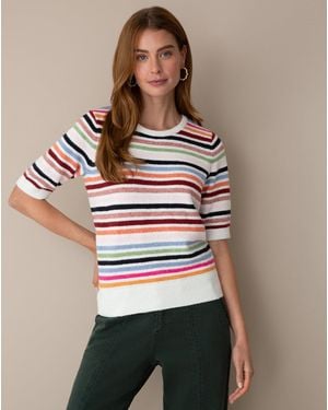 Draper James Short-sleeve Sweater In Stripes - Natural