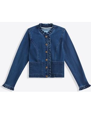 Draper James Ruffle Denim Jacket In Dark Wash - Blue