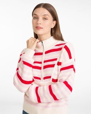 Draper James Quarter Zip Sweater In Mixed Stripe - Gray