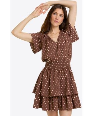 Draper James Alana Tiered Dress In Matte Satin - Brown