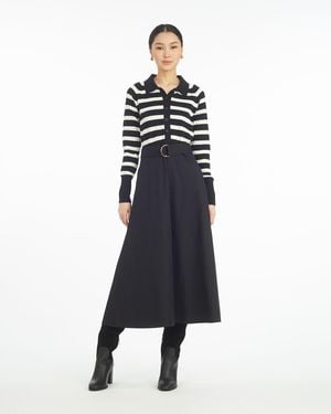 Draper James Darcy Mixed Media Dress In Black Stripe - Blue
