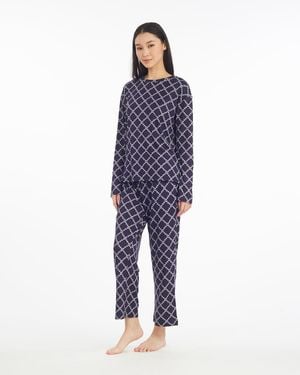 Draper James Amelia Pajama Set In Vine Lattice - Blue