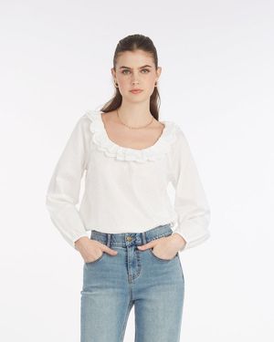 Draper James Reyna Long-sleeve Top In Textured Shirting Stripe - White