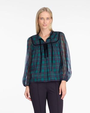 Draper James Bow Long-sleeve Top In Evergreen Tartan - Blue
