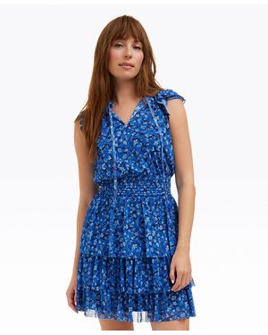 Draper James Alana Tiered Dress In Blue Scattered Ditsy