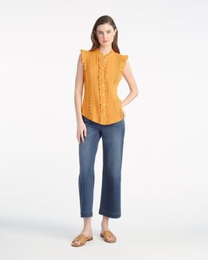 Draper James Ruffle Top In Crinkle Cotton - Blue