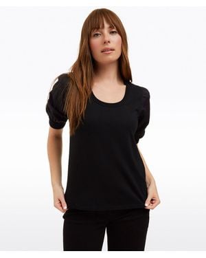 Draper James Short Sleeve Mixed Media Top - Black
