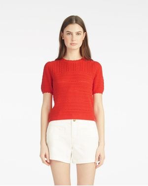 Draper James Short Sleeve Pointelle Sweater - Red