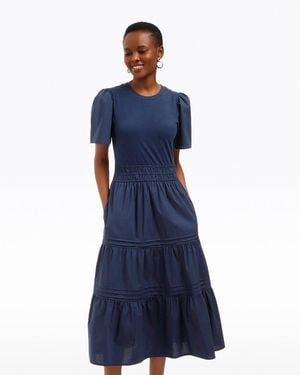 Draper James Cleo Mixed Media Midi Dress In Navy - Blue