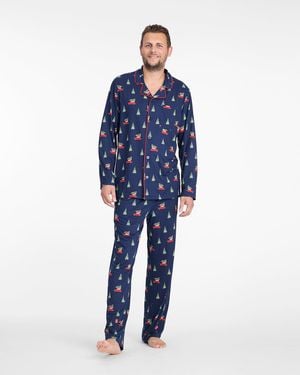 Draper James Men's Long-sleeve Pajama Set In Holiday Trees - Blue