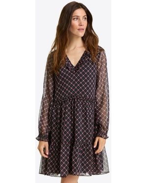 Draper James Lorrie Long-sleeve Dress In Crinkle Chiffon - Brown
