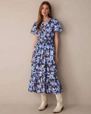 Draper James Hollie Midi Dress In Twilight Blooms - Blue