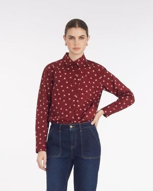 Draper James Long-sleeve Button Down In Burgundy Buds - Red