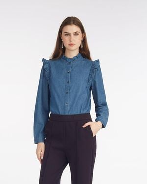 Draper James Connie Long Sleeve Top In Chambray - Blue