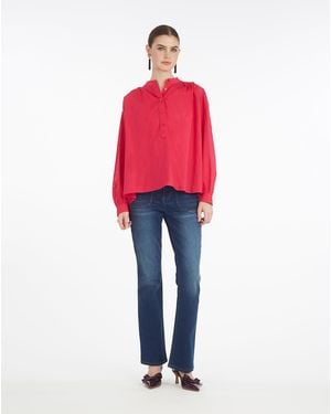 Draper James Pleated Button Down In Cotton Dobby In Love Potion - Red